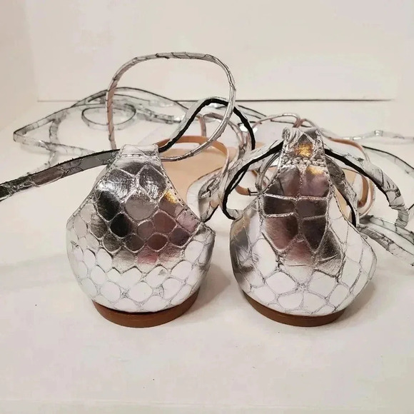 SCHUTZ Krist Flat Sandals in Croc-embossed Metallic Leather 10B - Picture 11 of 14